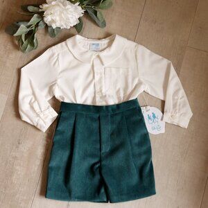 Green Velvet Corduroy Dressy Short Set Ivory Long Sleeve Luli & Me 12 Month NWT